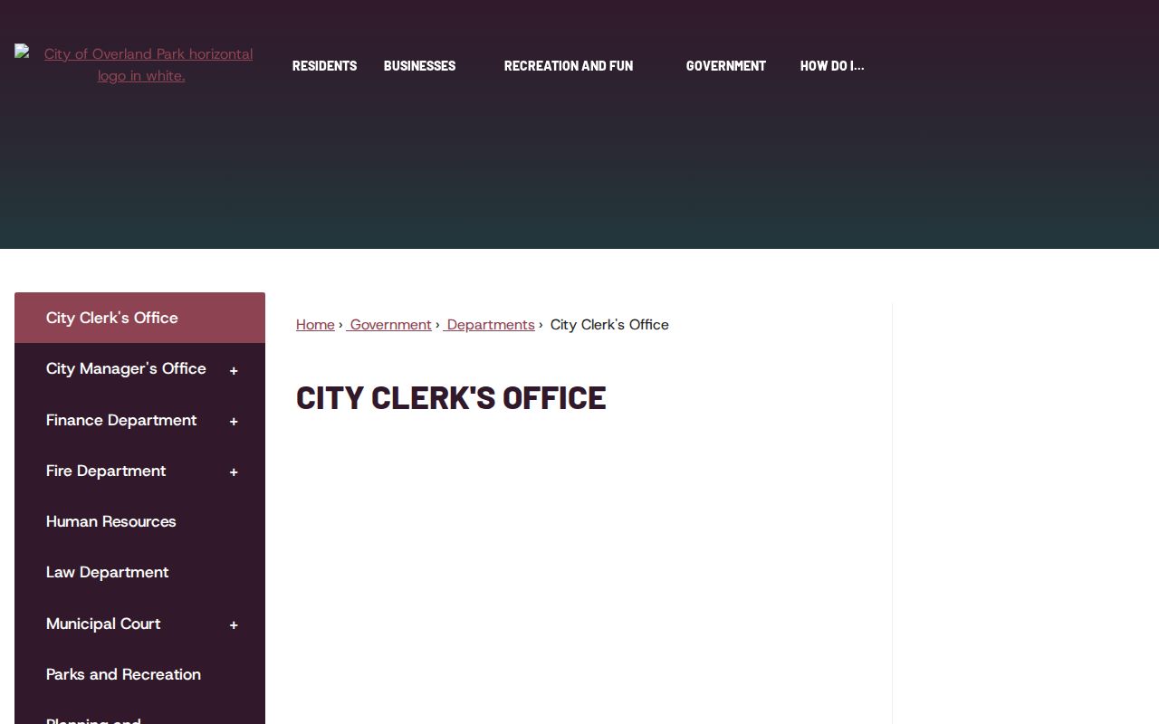 Overland Park city directory City Clerk records page