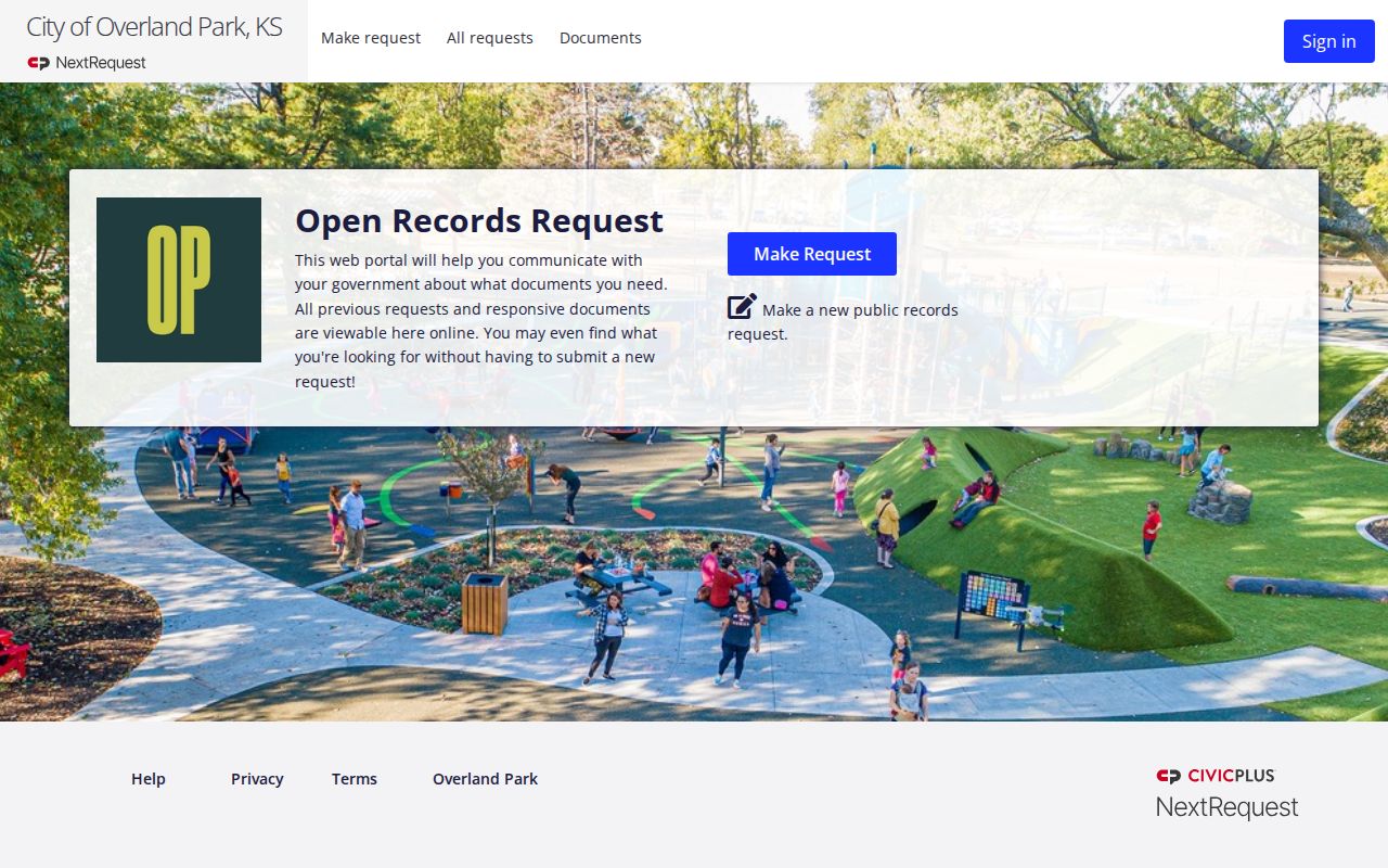 Overland Park city directory municipal open records request portal