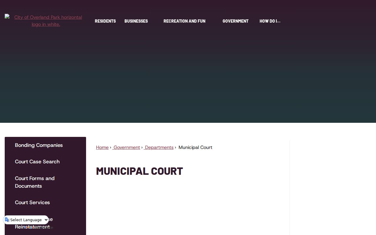 Overland Park city directory Municipal Court search route