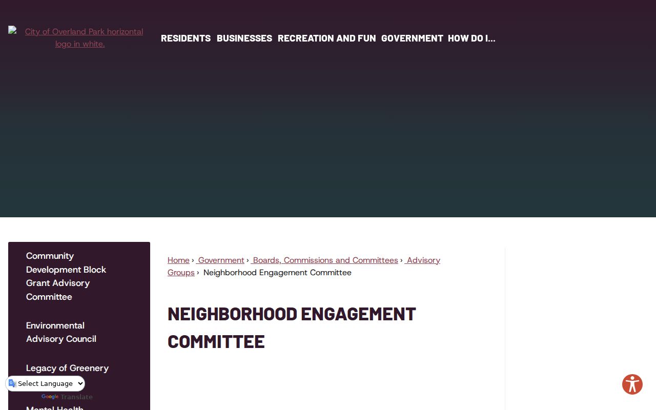 Overland Park city directory Neighborhood Conservation Program committee