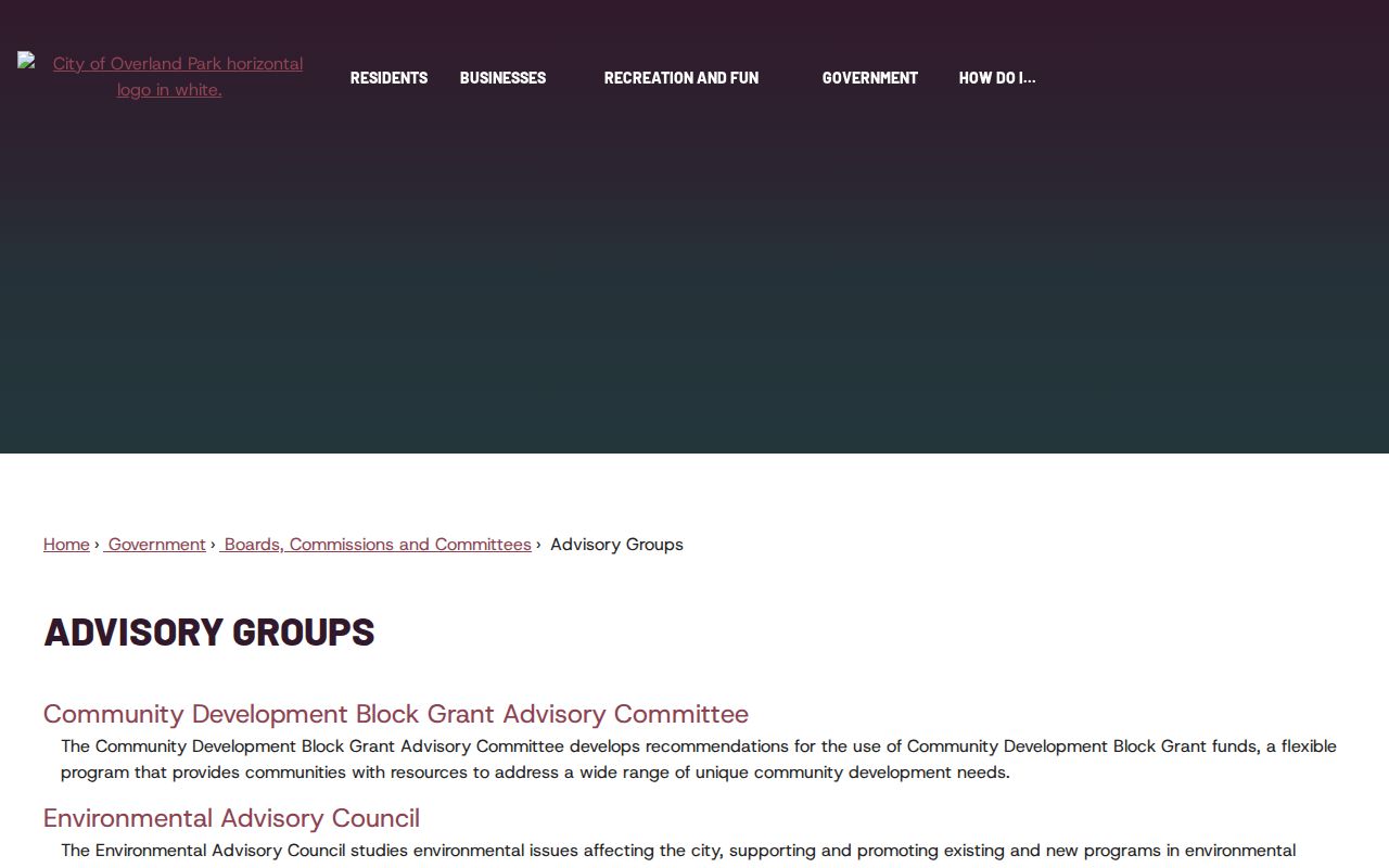 Overland Park Neighborhood Engagement Committee civic program page