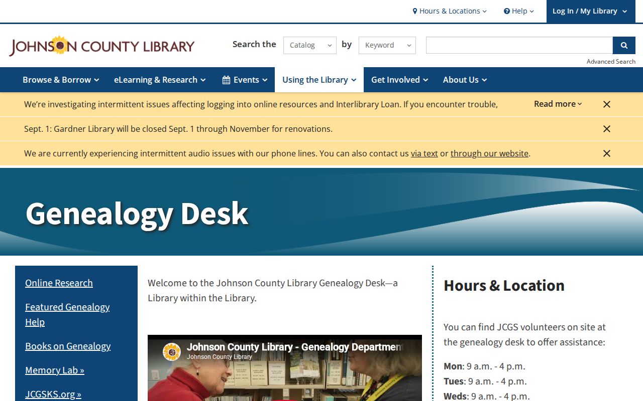 Johnson County Library Genealogy Desk resources for previous Overland Park residents