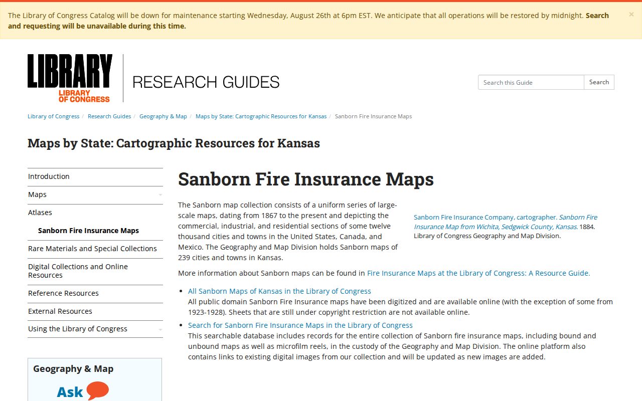 Library of Congress Kansas Sanborn map guide used in Overland Park house history research